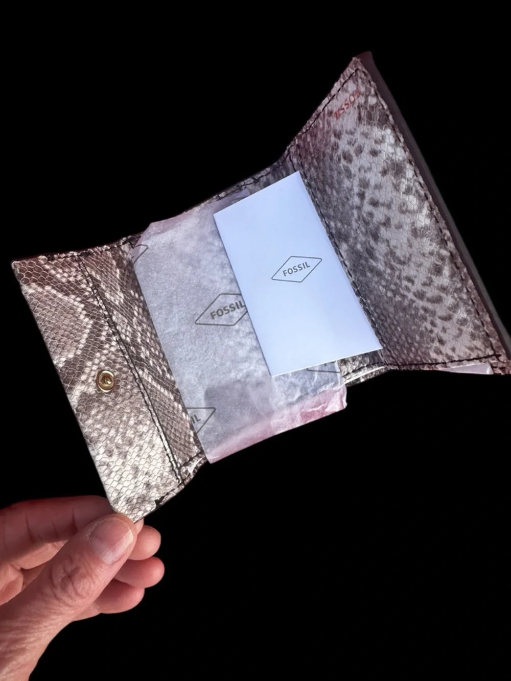 Fossil Penrose Trifold Wallet Python leather NWT holds coins cards bills NWT